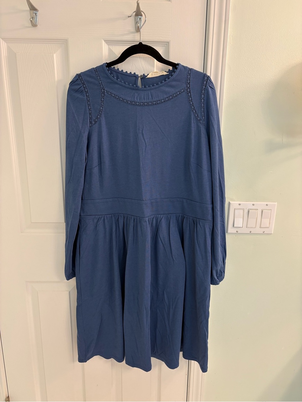 Boden Dusty Blue Long Sleeve Gathered Waist Dress